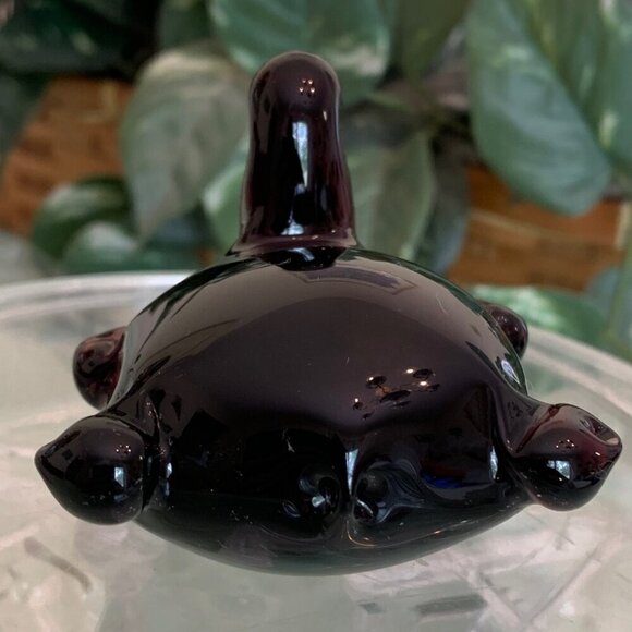 Vintage Art Glass Handblown Turtle Tortoise Paperweight Figurine Purple Burgundy - Picture 11 of 16